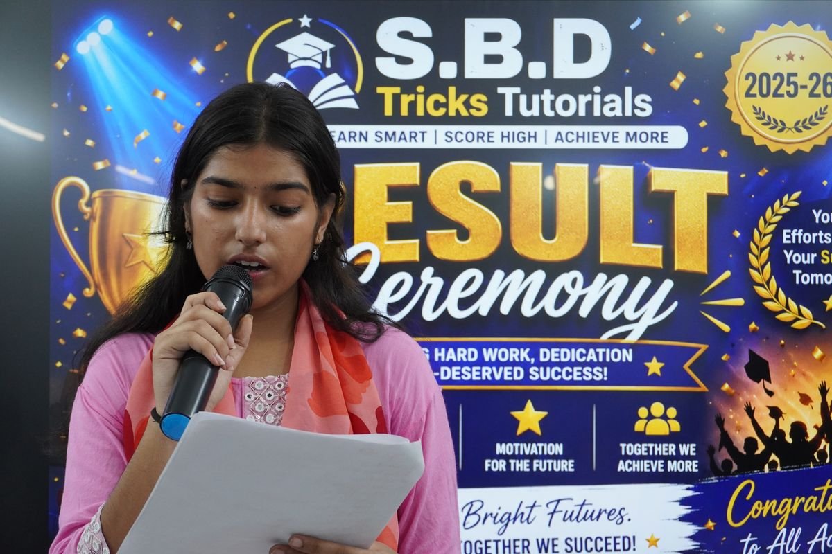 A student speaking at the SBD Tricks Tutorials result ceremony