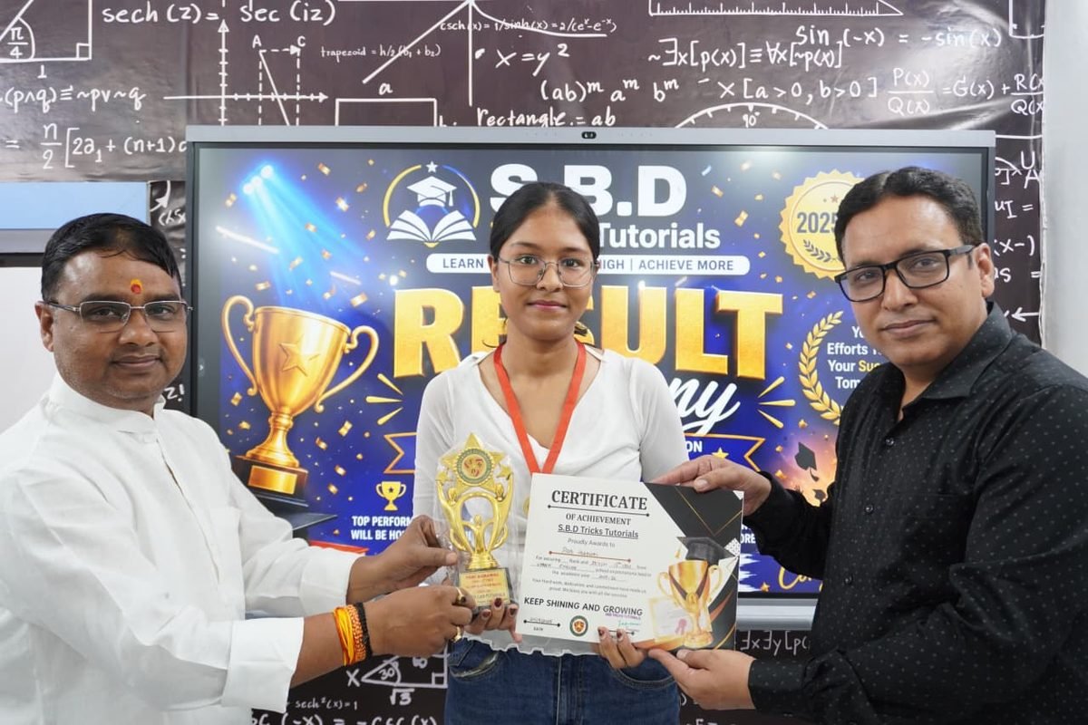Student with a trophy and certificate at the result ceremony